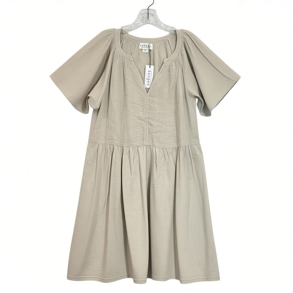 Velvet by Graham & Spencer Jamie Cotton Gauze Mini Dress Women’s Large Sand NWT